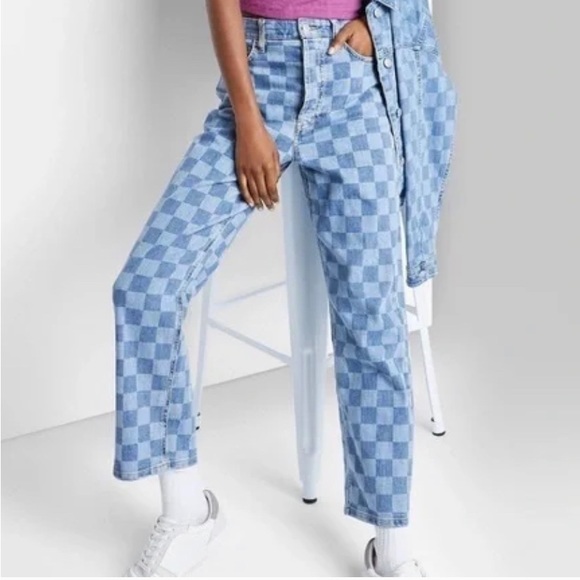 wild fable Denim - Wild Fable Highest Rise Straight jeans 4 women’s blue checkered light & dark